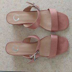 Blush pink buckle sandals